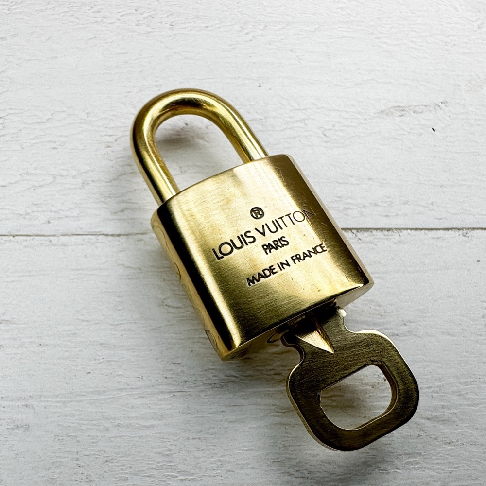 Louis Vuitton Gold Tone Padlock & Key Set #317 Made in France Authentic - Picture 4 of 6